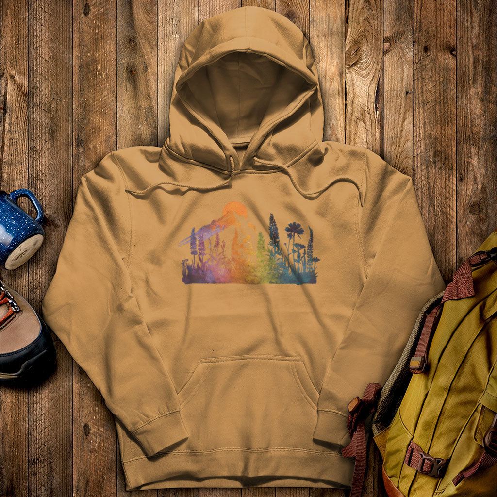 Mountain Wildflowers Sunset Watercolor Hoodie