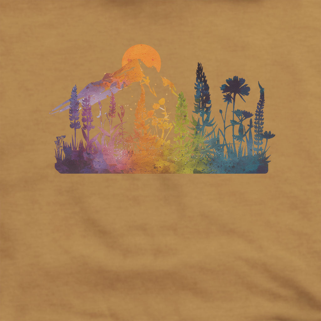 Mountain Wildflowers Sunset Watercolor Hoodie