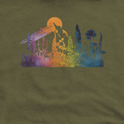 Mountain Wildflowers Sunset Watercolor Hoodie