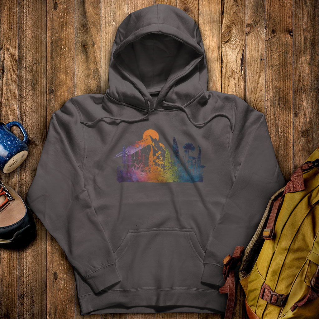 Mountain Wildflowers Sunset Watercolor Hoodie