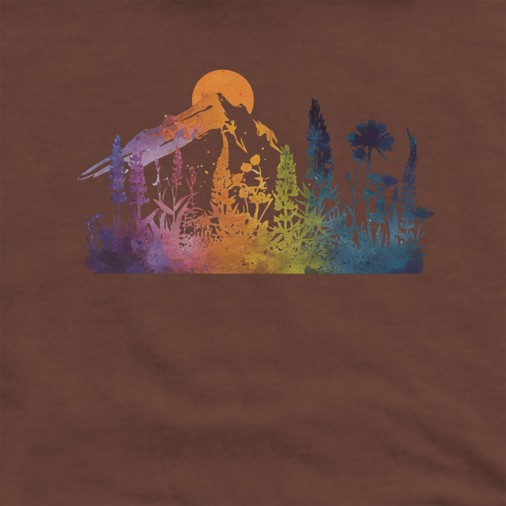 Mountain Wildflowers Sunset Watercolor Hoodie