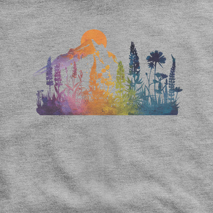 Mountain Wildflowers Sunset Watercolor Hoodie