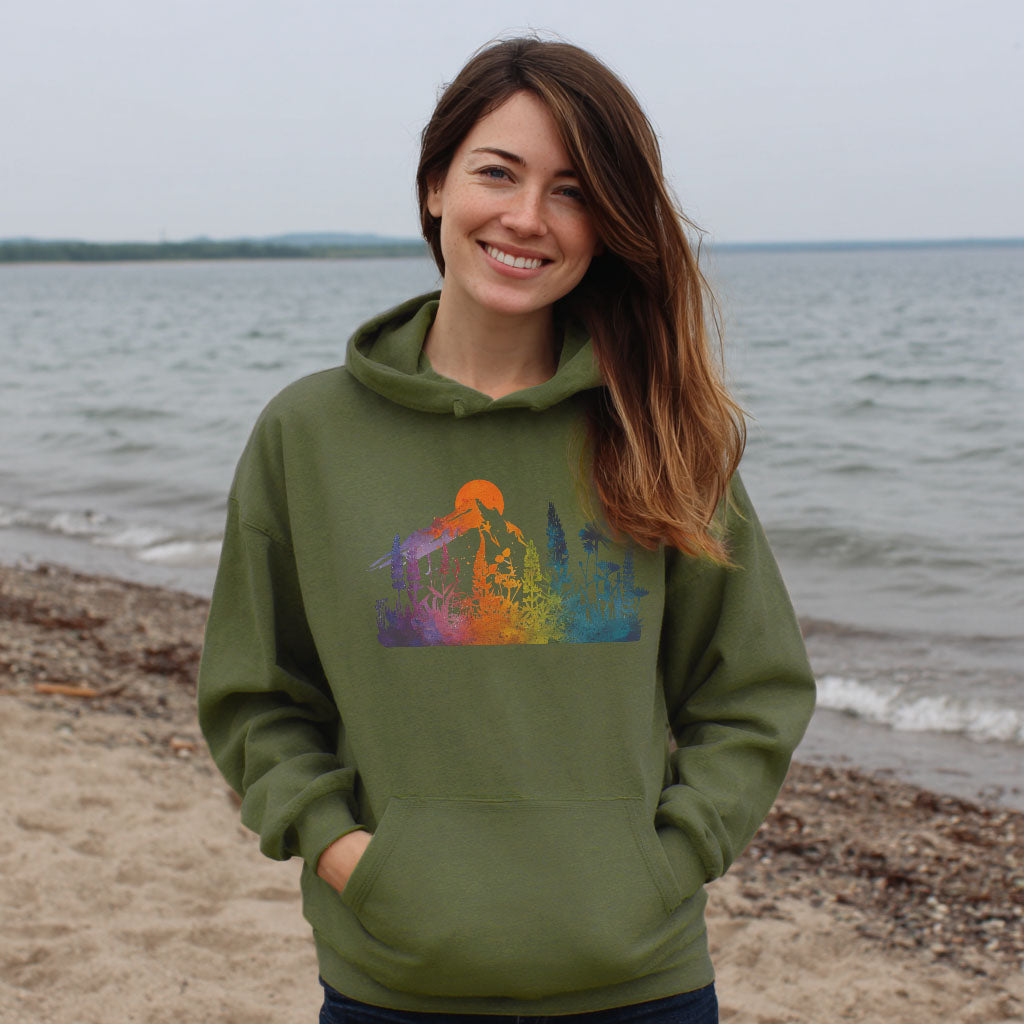 Mountain Wildflowers Sunset Watercolor Hoodie