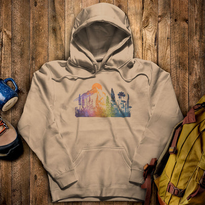 Mountain Wildflowers Sunset Watercolor Hoodie