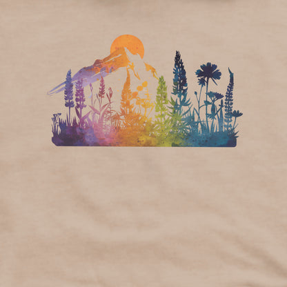 Mountain Wildflowers Sunset Watercolor Crewneck Sweatshirt