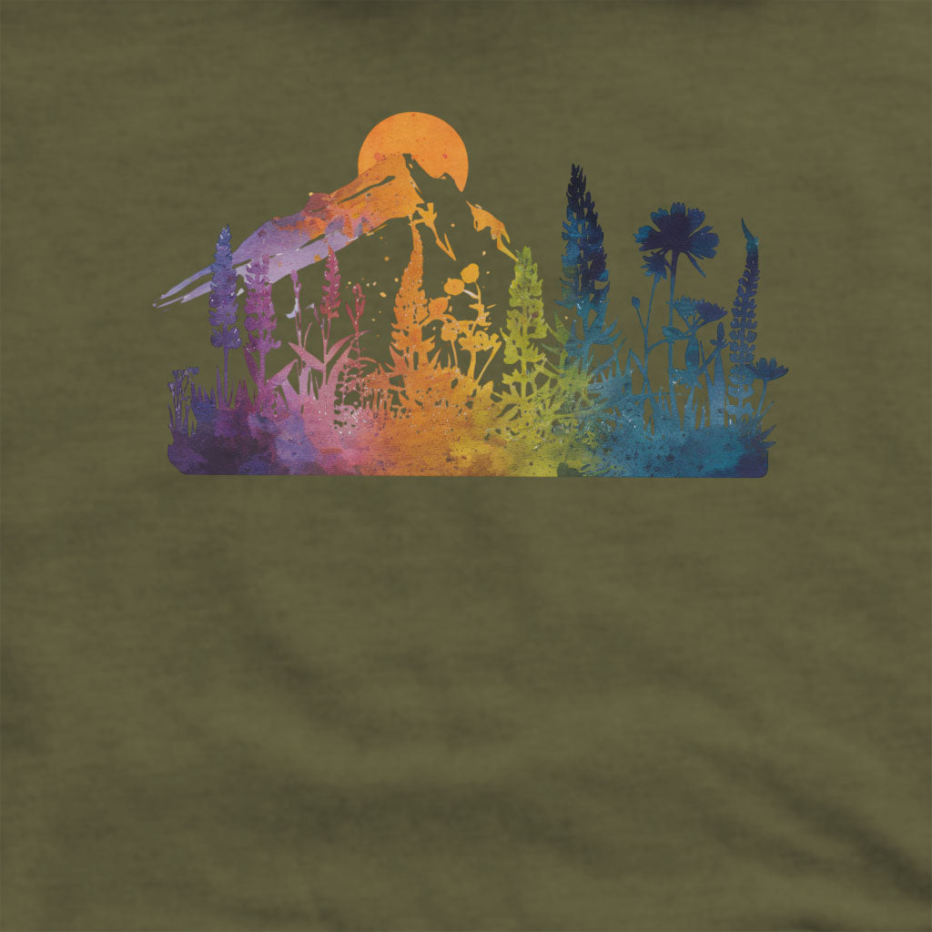 Mountain Wildflowers Sunset Watercolor Crewneck Sweatshirt