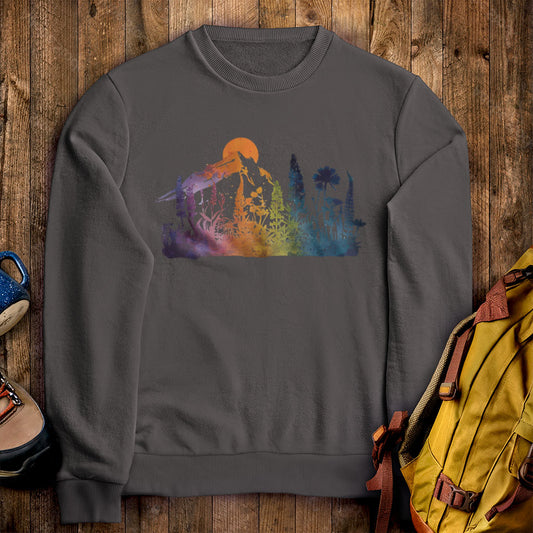 Mountain Wildflowers Sunset Watercolor Crewneck Sweatshirt