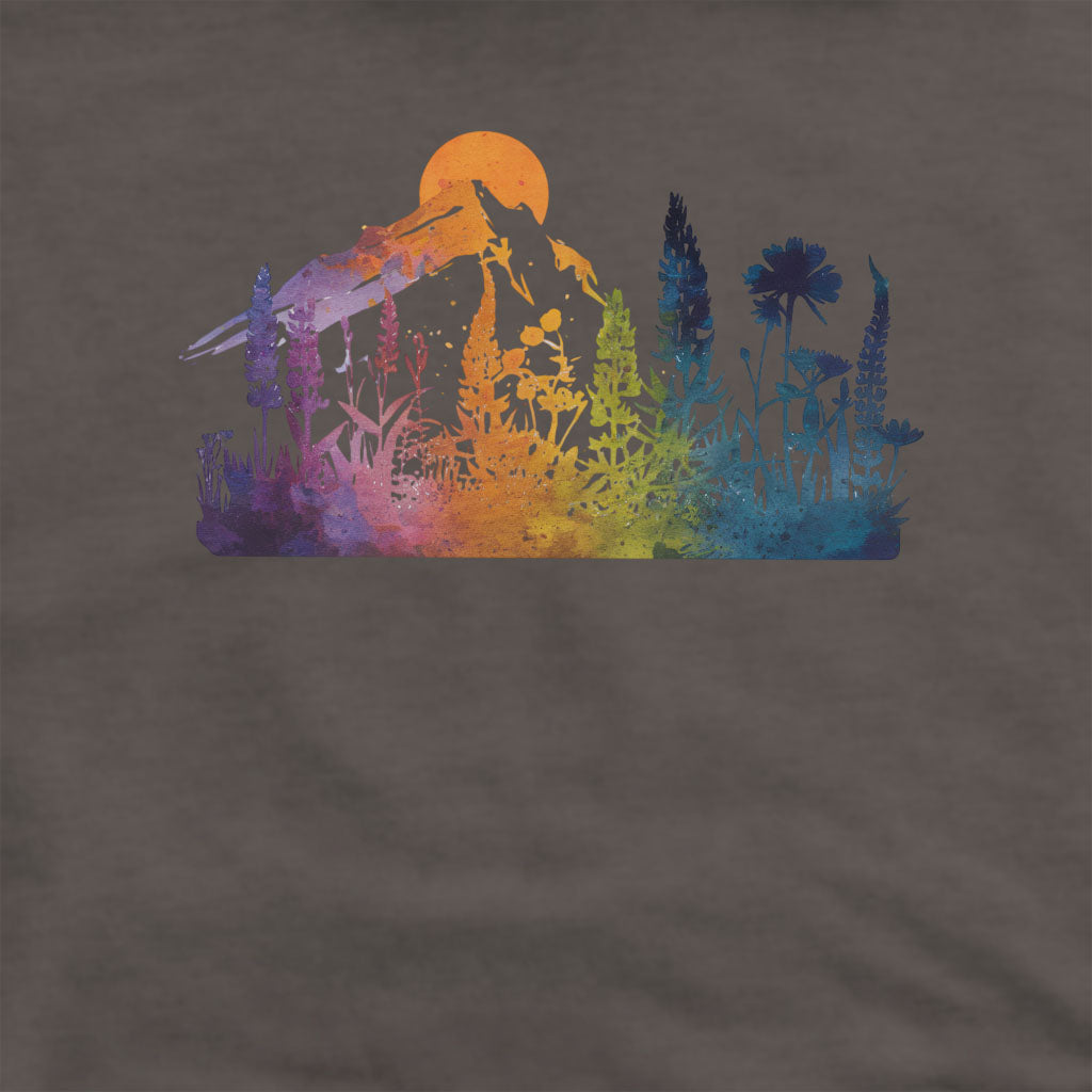 Mountain Wildflowers Sunset Watercolor Crewneck Sweatshirt