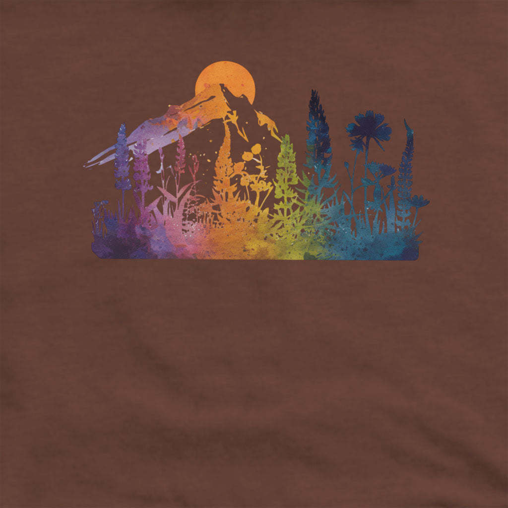 Mountain Wildflowers Sunset Watercolor Crewneck Sweatshirt