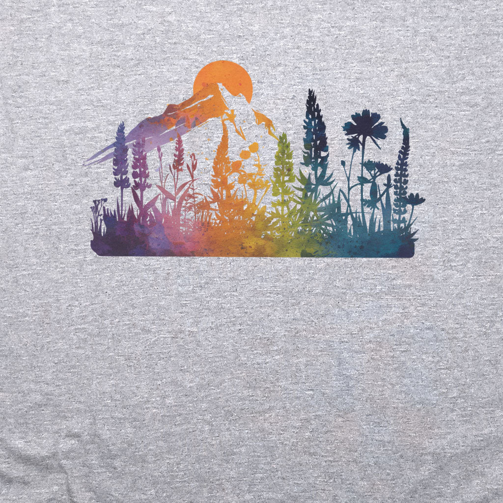 Mountain Wildflowers Sunset Watercolor Crewneck Sweatshirt