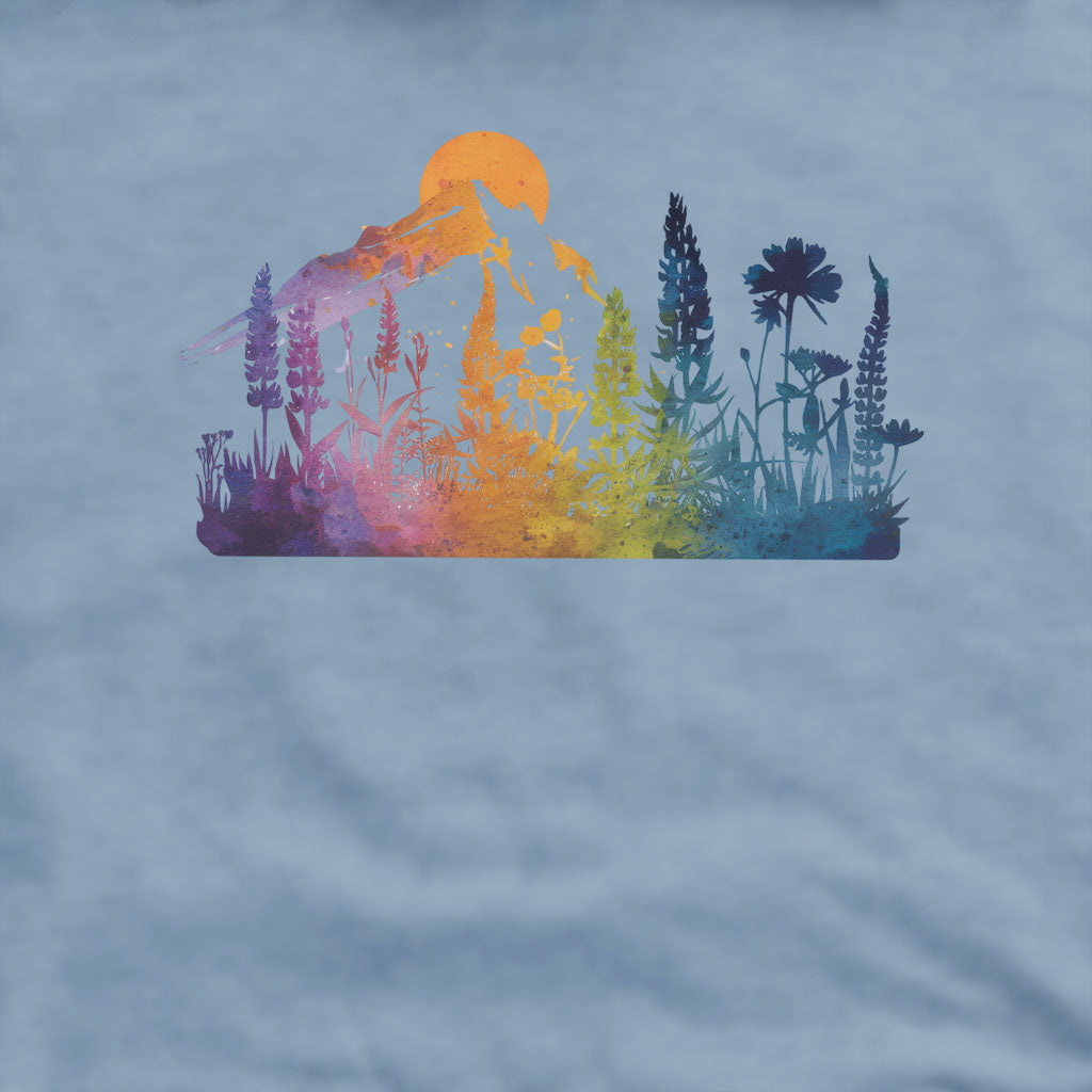 Mountain Wildflowers Sunset Watercolor Crewneck Sweatshirt