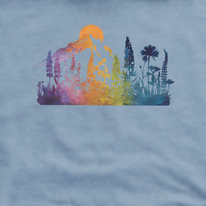 Mountain Wildflowers Sunset Watercolor Crewneck Sweatshirt