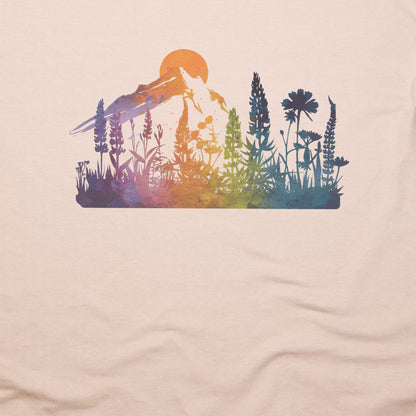 Mountain Wildflowers Sunset Watercolor T-Shirt