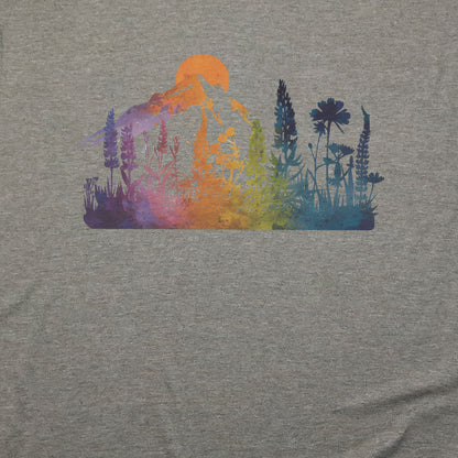 Mountain Wildflowers Sunset Watercolor T-Shirt