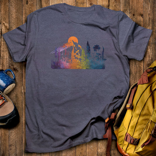 Mountain Wildflowers Sunset Watercolor T-Shirt