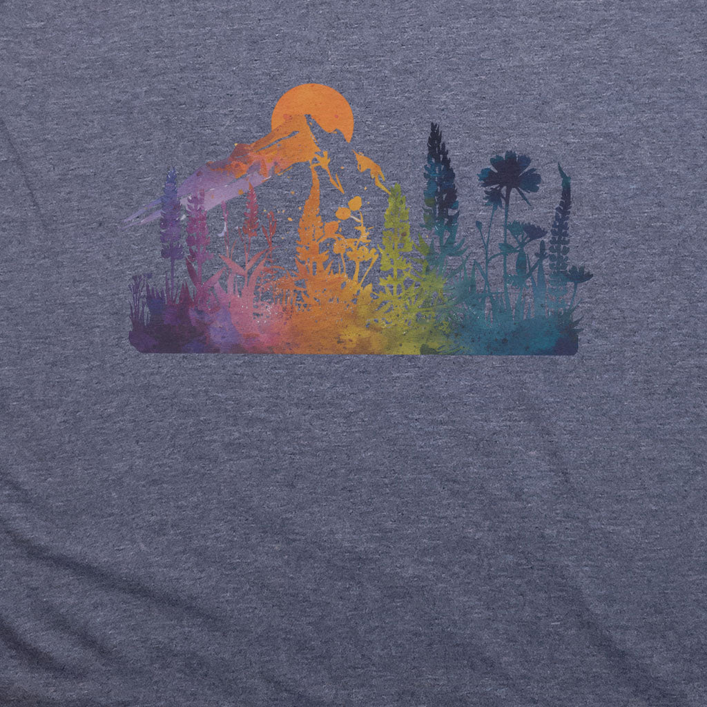 Mountain Wildflowers Sunset Watercolor T-Shirt