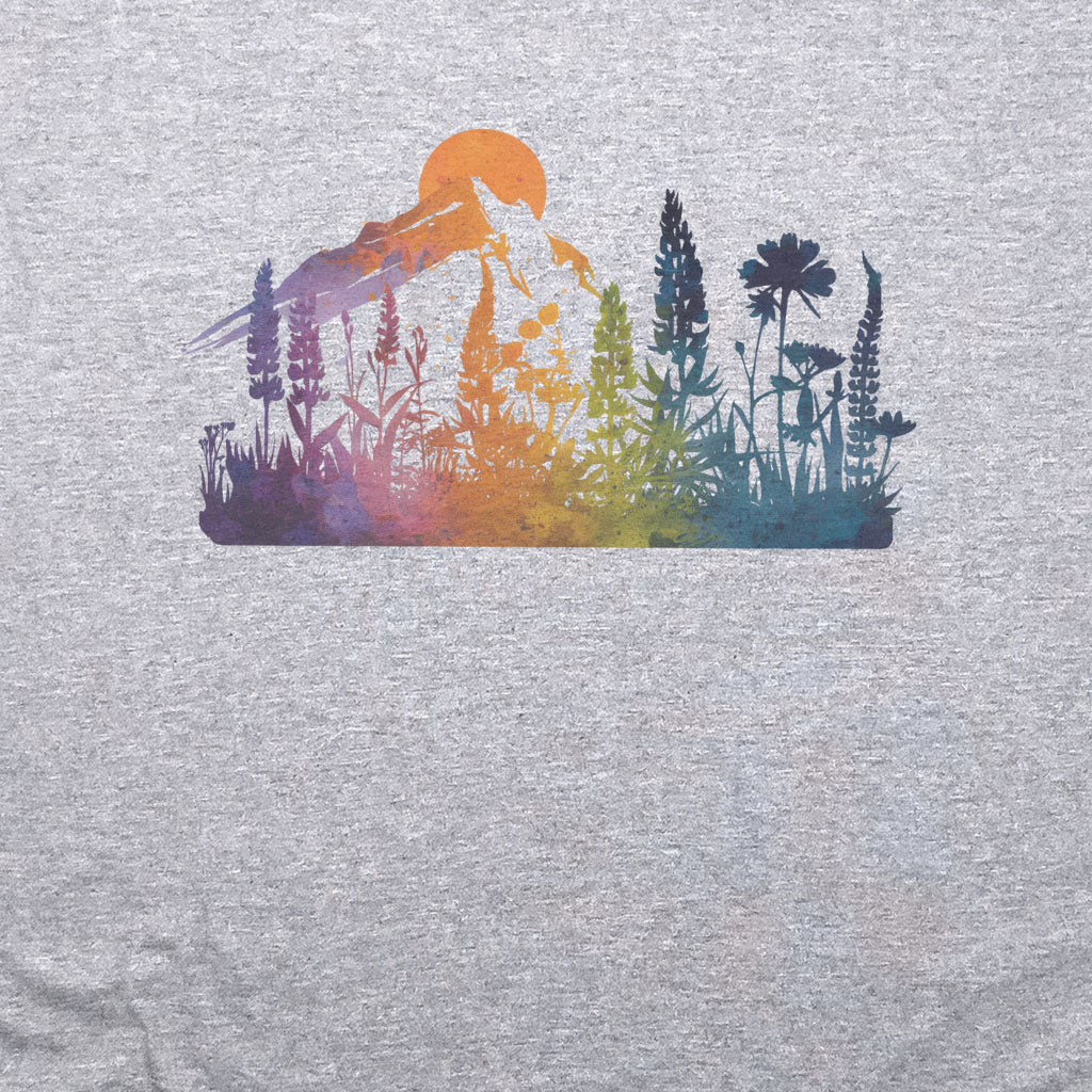 Mountain Wildflowers Sunset Watercolor T-Shirt