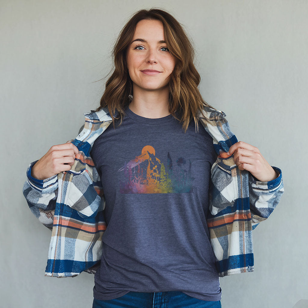 Mountain Wildflowers Sunset Watercolor T-Shirt