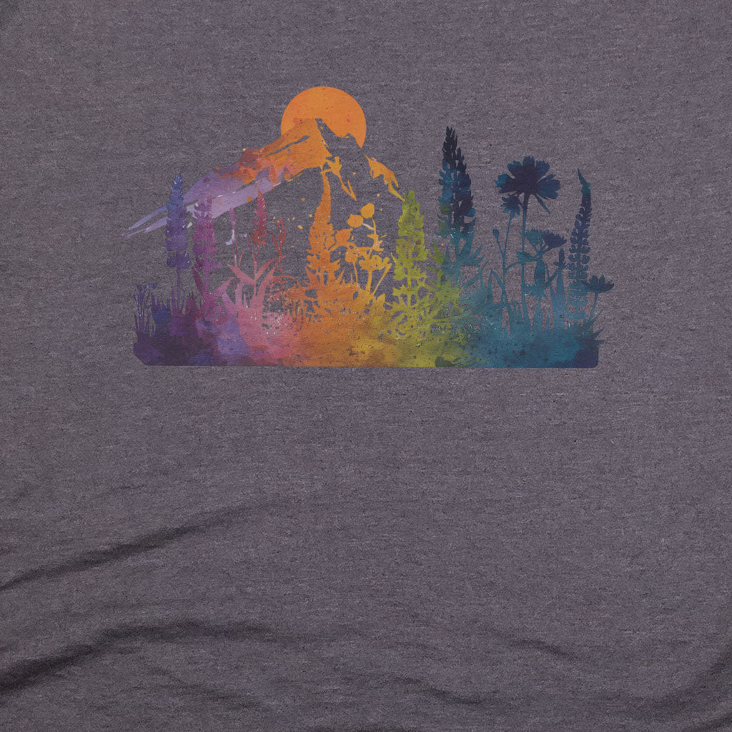 Mountain Wildflowers Sunset Watercolor T-Shirt