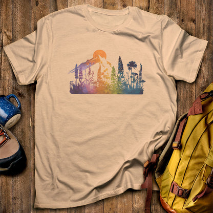 Mountain Wildflowers Sunset Watercolor T-Shirt