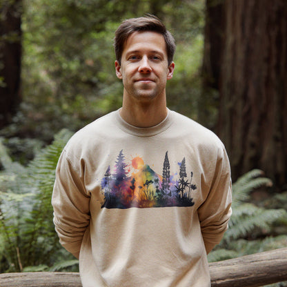 Watercolor Hypercolor Mountains Crewneck Sweatshirt