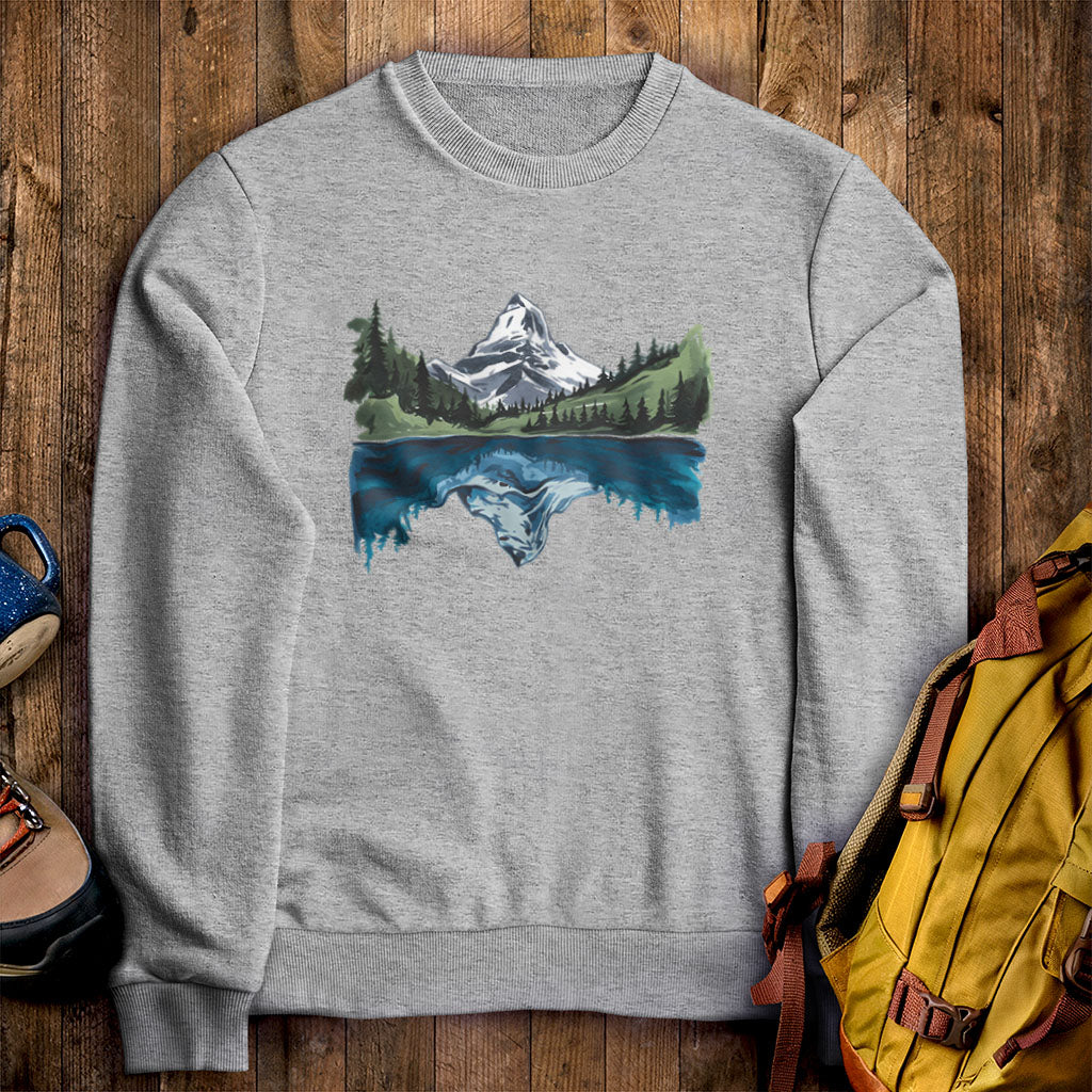 Painted Mountain Lake Reflection Crewneck Sweatshirt