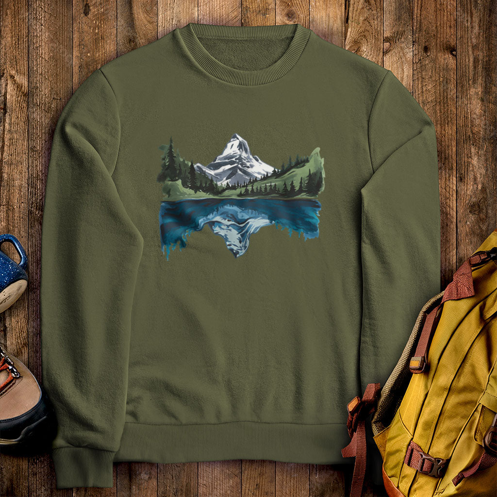 Painted Mountain Lake Reflection Crewneck Sweatshirt