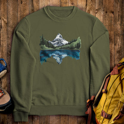 Painted Mountain Lake Reflection Crewneck Sweatshirt