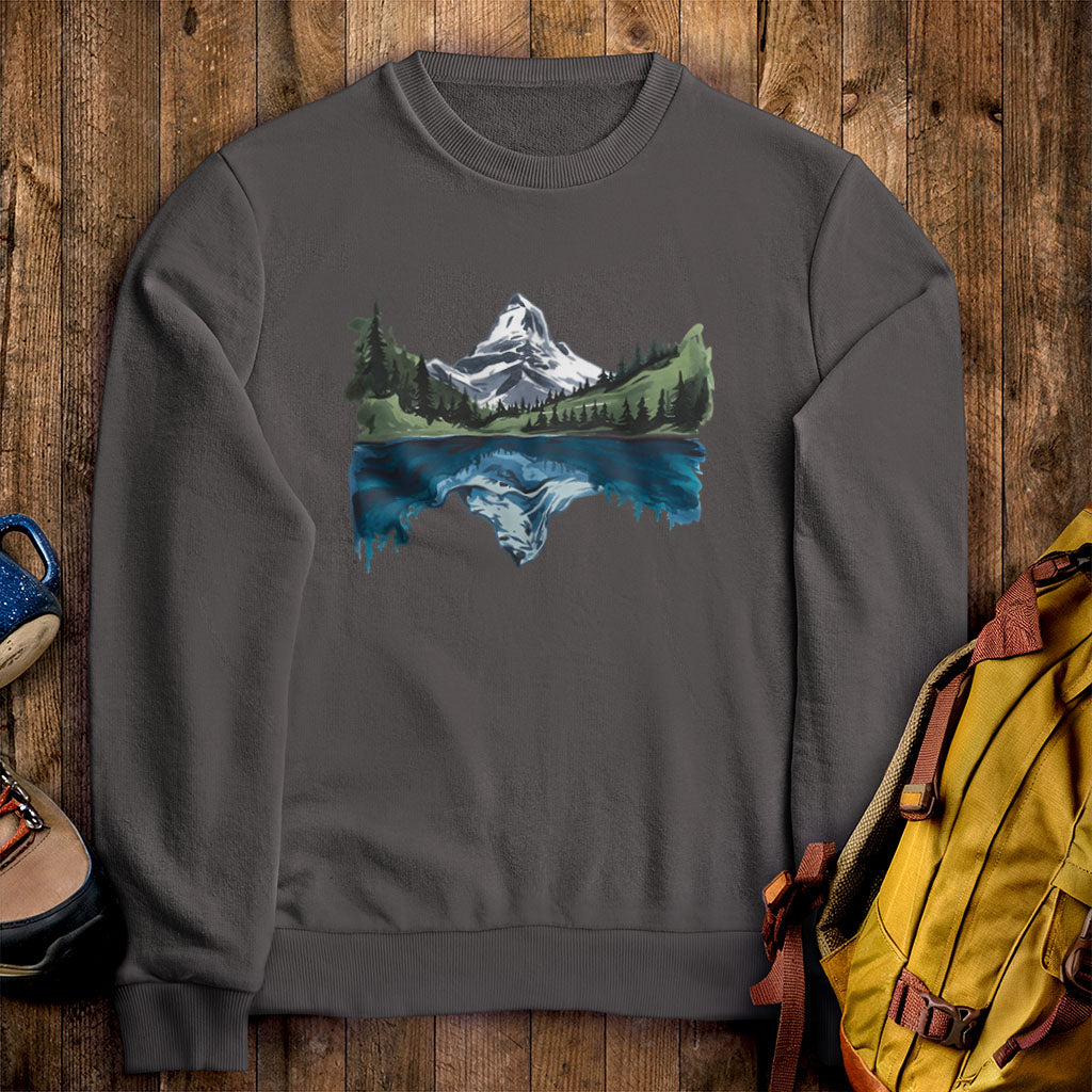 Painted Mountain Lake Reflection Crewneck Sweatshirt