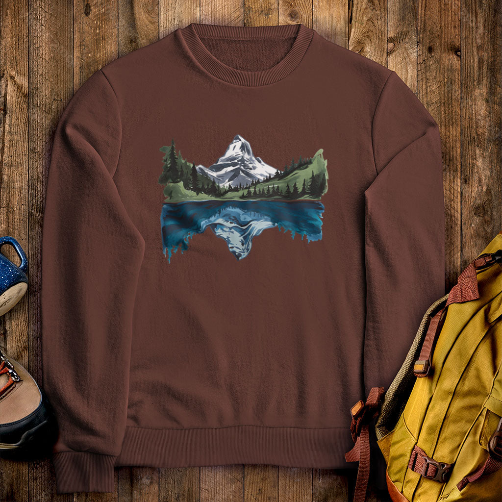 Painted Mountain Lake Reflection Crewneck Sweatshirt