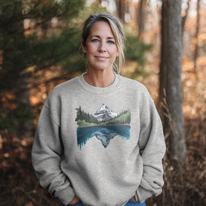 Painted Mountain Lake Reflection Crewneck Sweatshirt