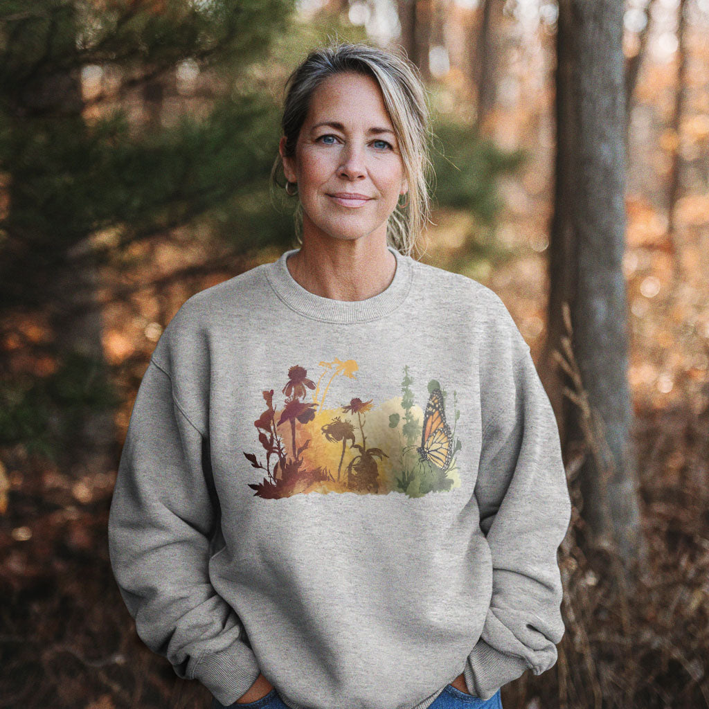 Watercolor Monarch Meadow Crewneck Sweatshirt