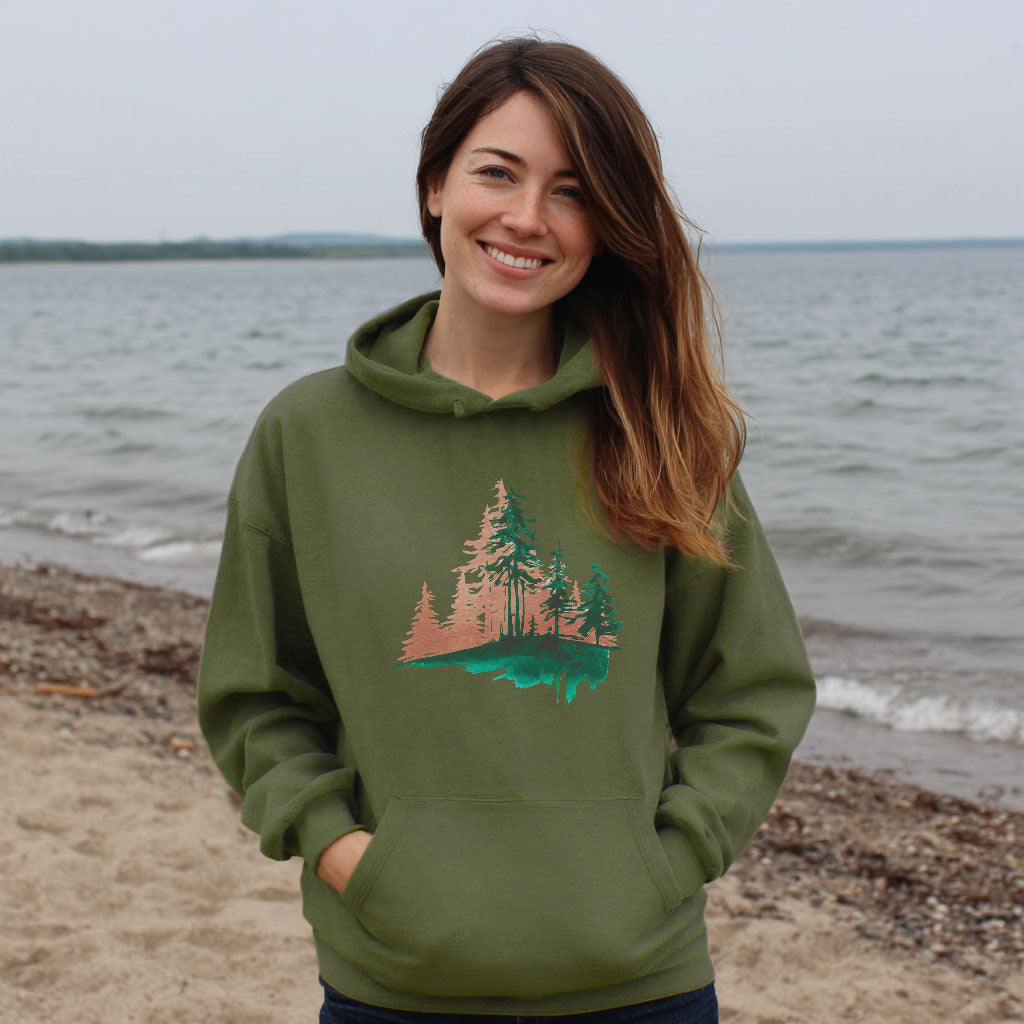 Watercolor Pine Tree Sunrise Hoodie