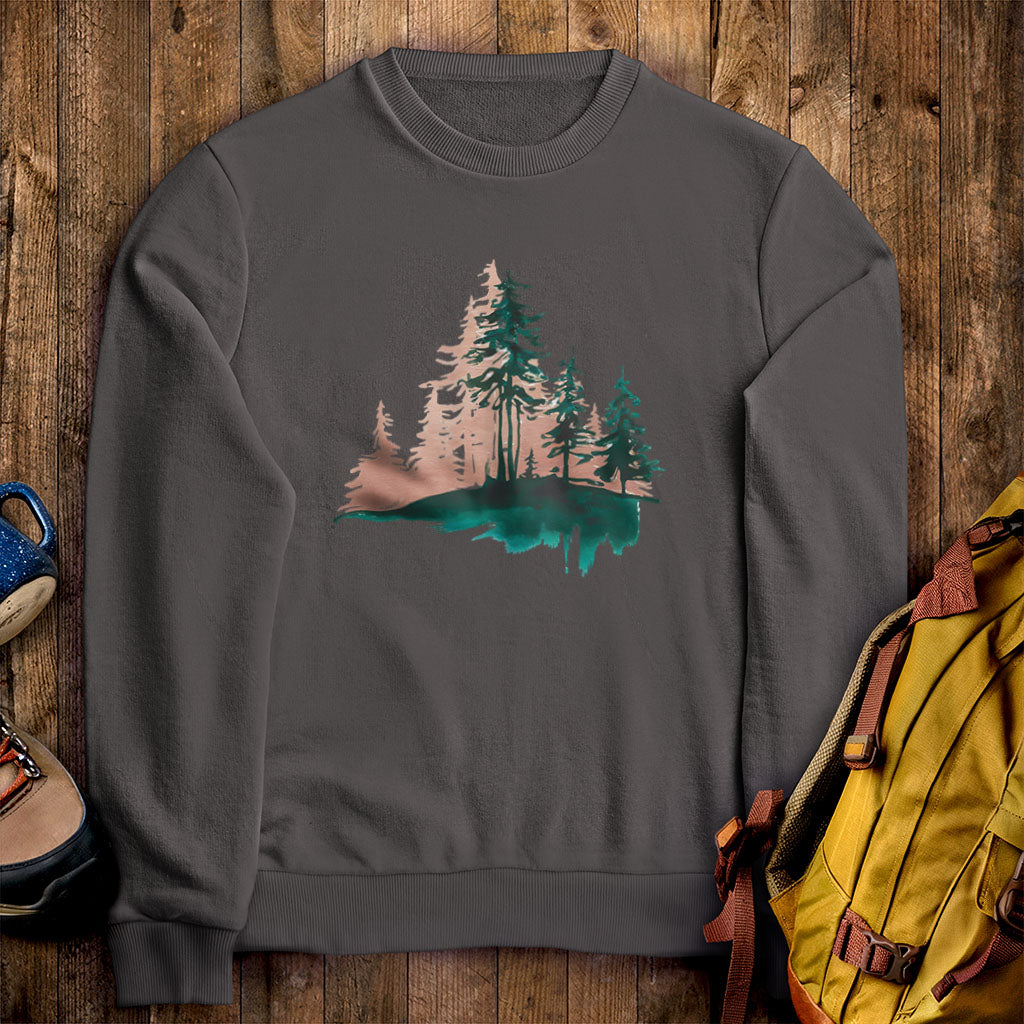 Watercolor Pine Tree Sunrise Crewneck Sweatshirt