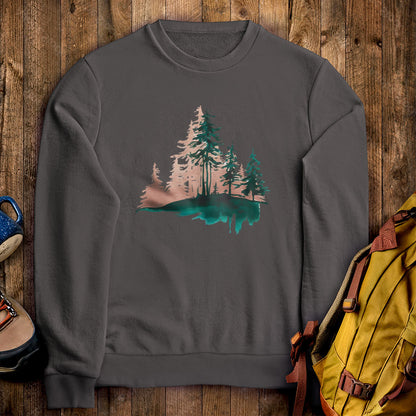 Watercolor Pine Tree Sunrise Crewneck Sweatshirt