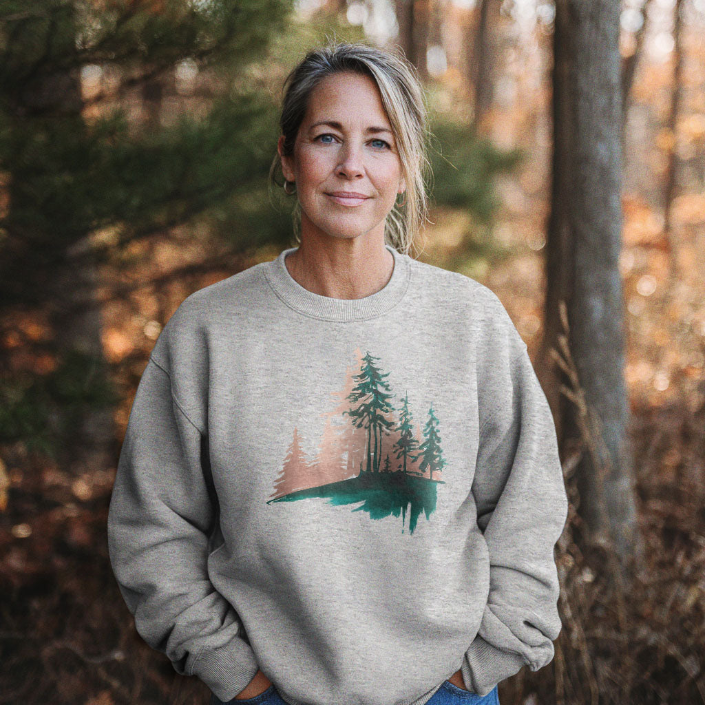 Watercolor Pine Tree Sunrise Crewneck Sweatshirt
