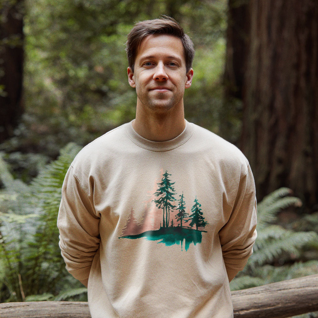 Watercolor Pine Tree Sunrise Crewneck Sweatshirt