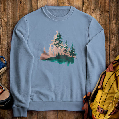 Watercolor Pine Tree Sunrise Crewneck Sweatshirt
