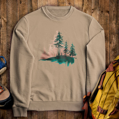 Watercolor Pine Tree Sunrise Crewneck Sweatshirt