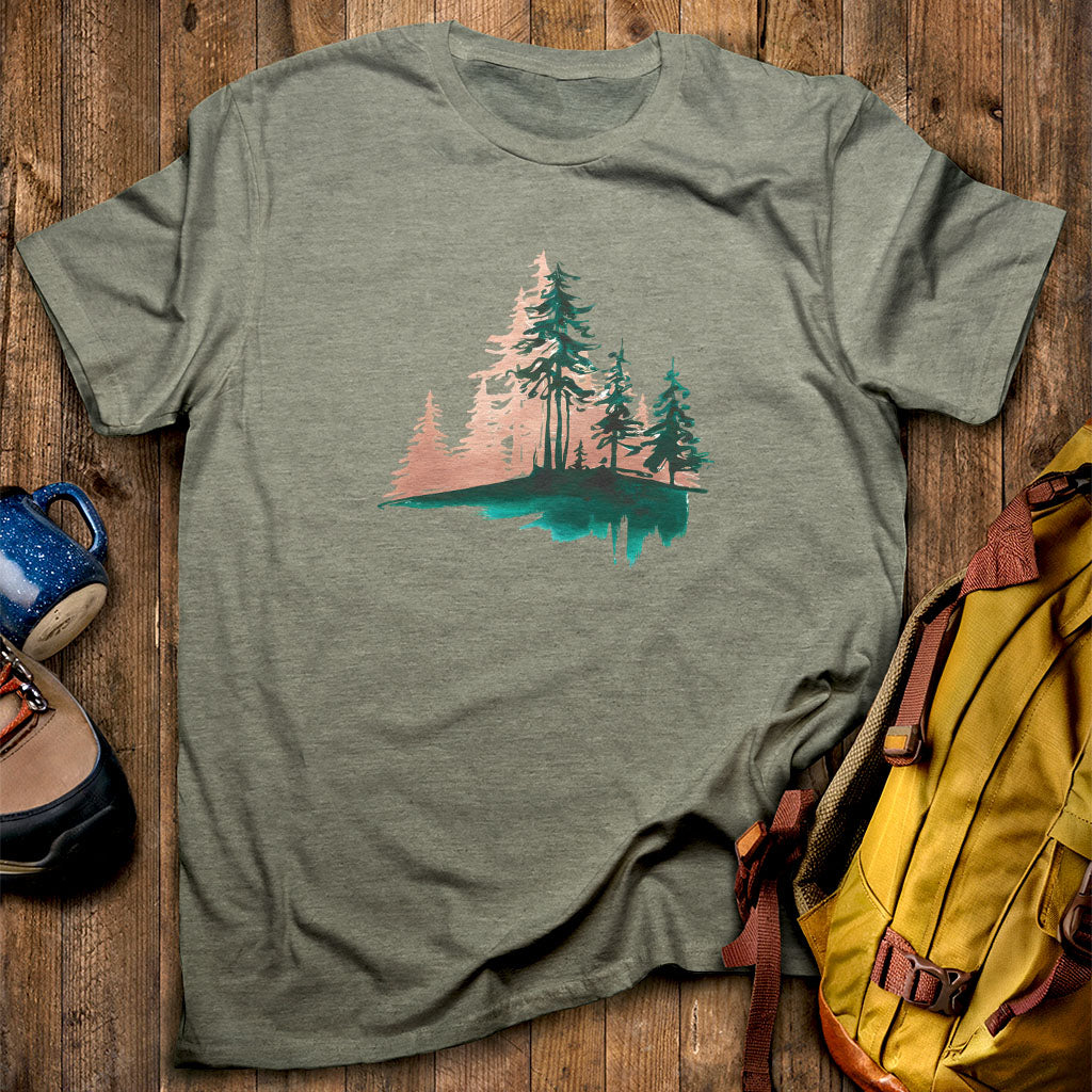 Watercolor Pine Tree Sunrise T-Shirt