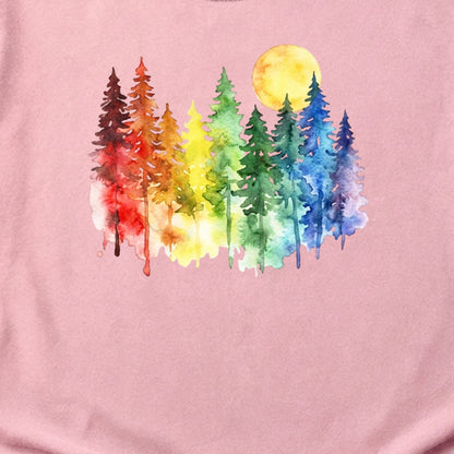 Watercolor Rainbow Forest Cotton T-Shirt