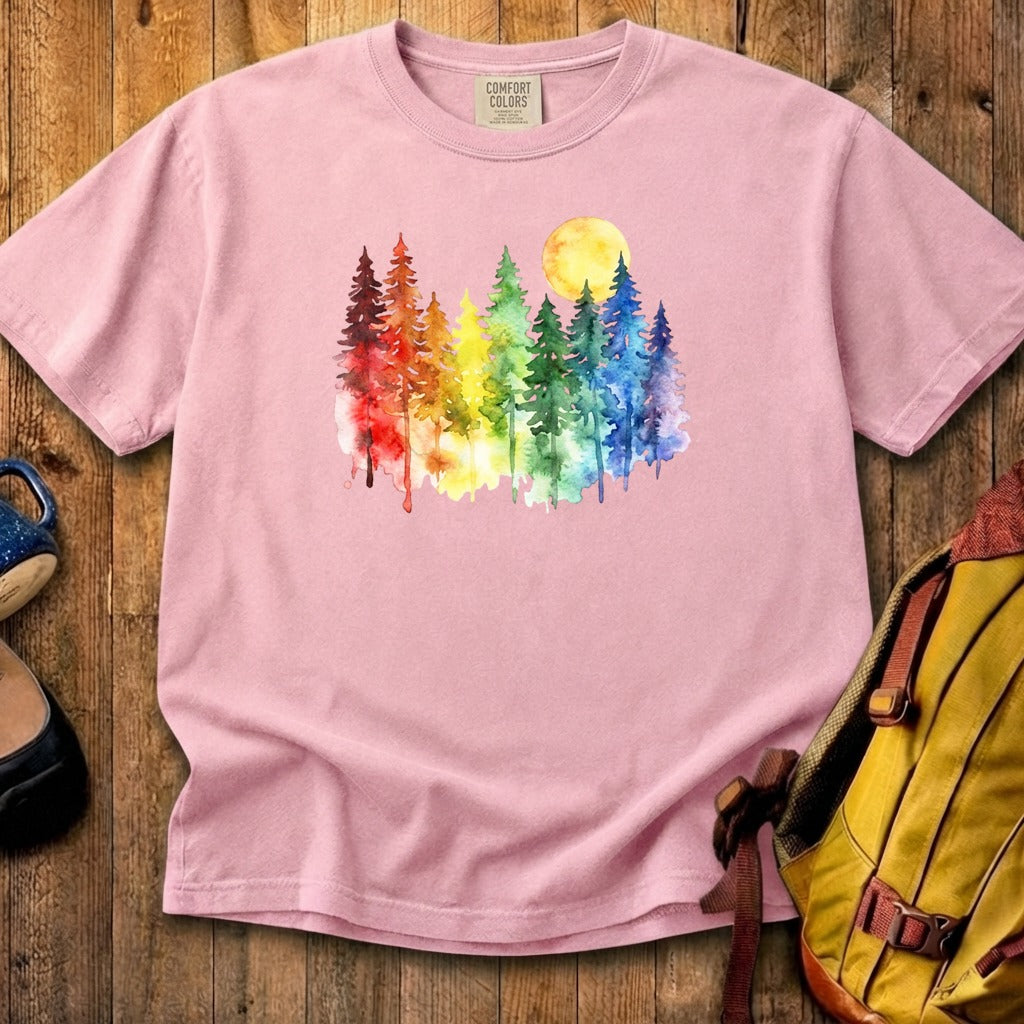 Watercolor Rainbow Forest Cotton T-Shirt