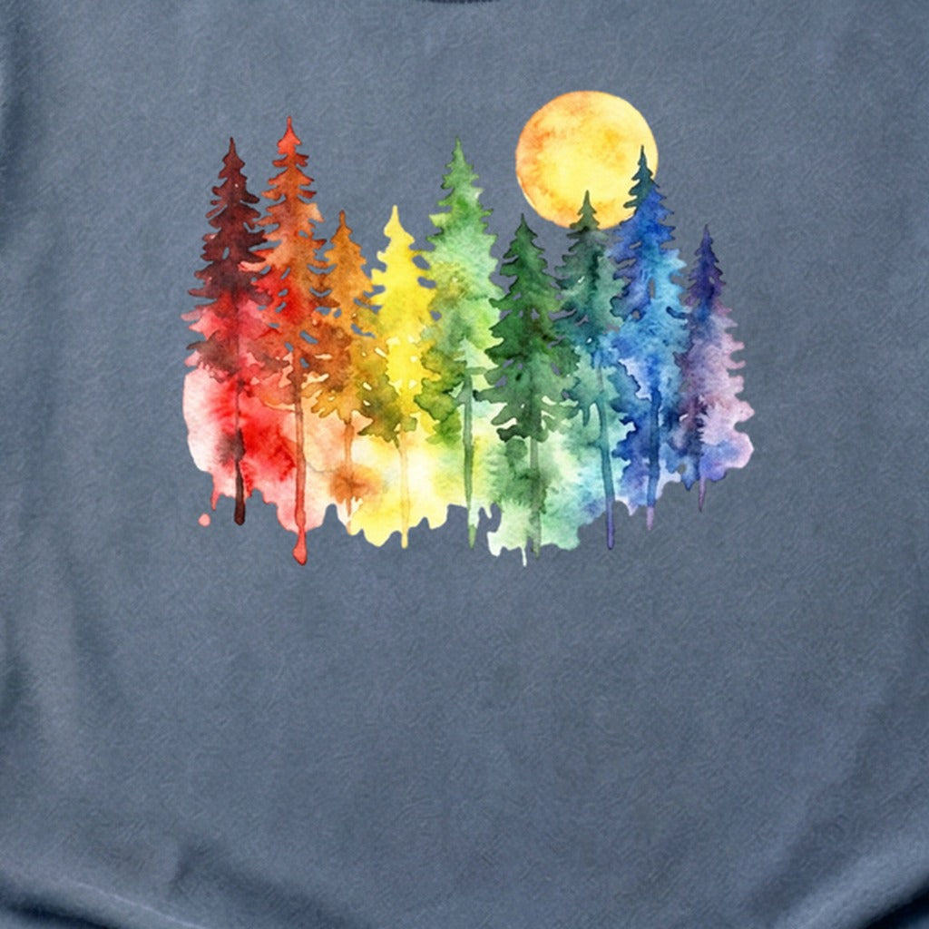 Watercolor Rainbow Forest Cotton T-Shirt