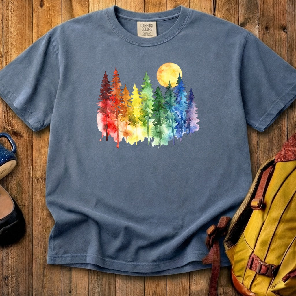 Watercolor Rainbow Forest Cotton T-Shirt