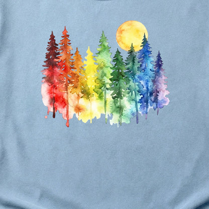 Watercolor Rainbow Forest Cotton T-Shirt