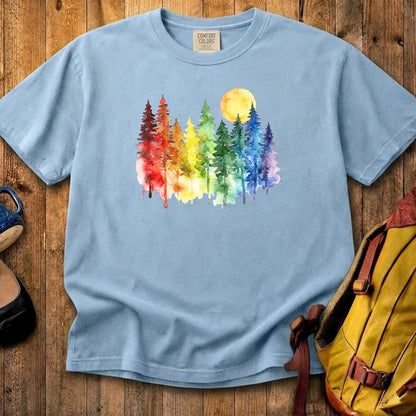 Watercolor Rainbow Forest Cotton T-Shirt