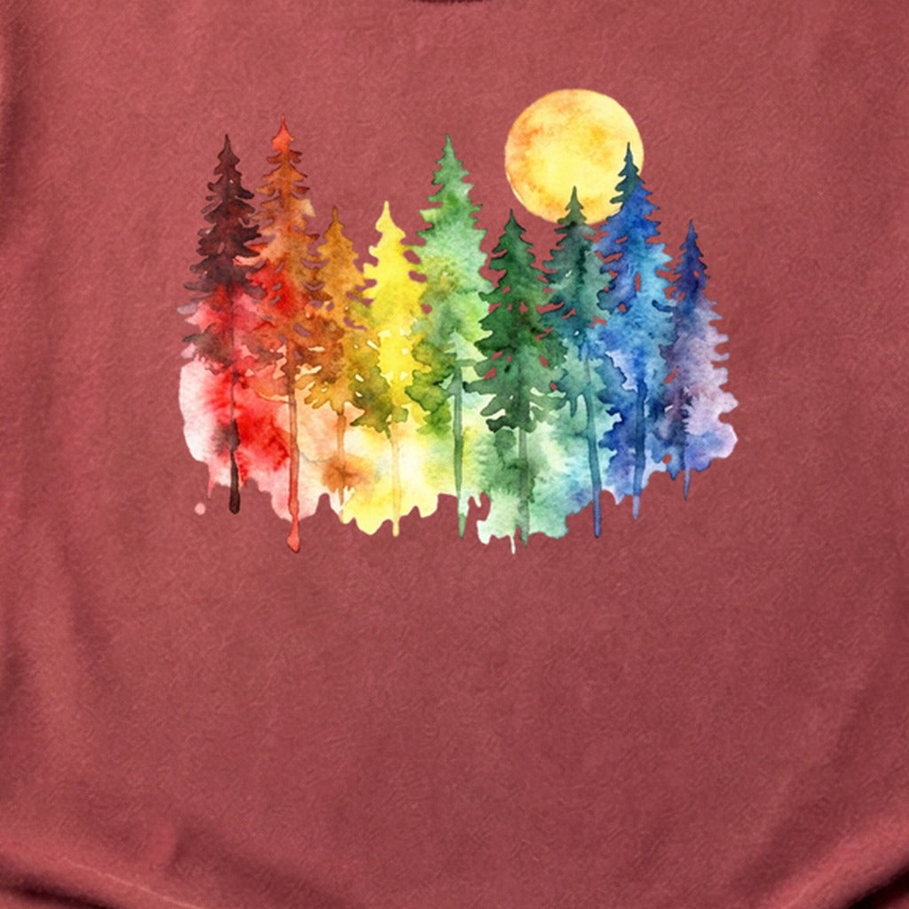 Watercolor Rainbow Forest Cotton T-Shirt