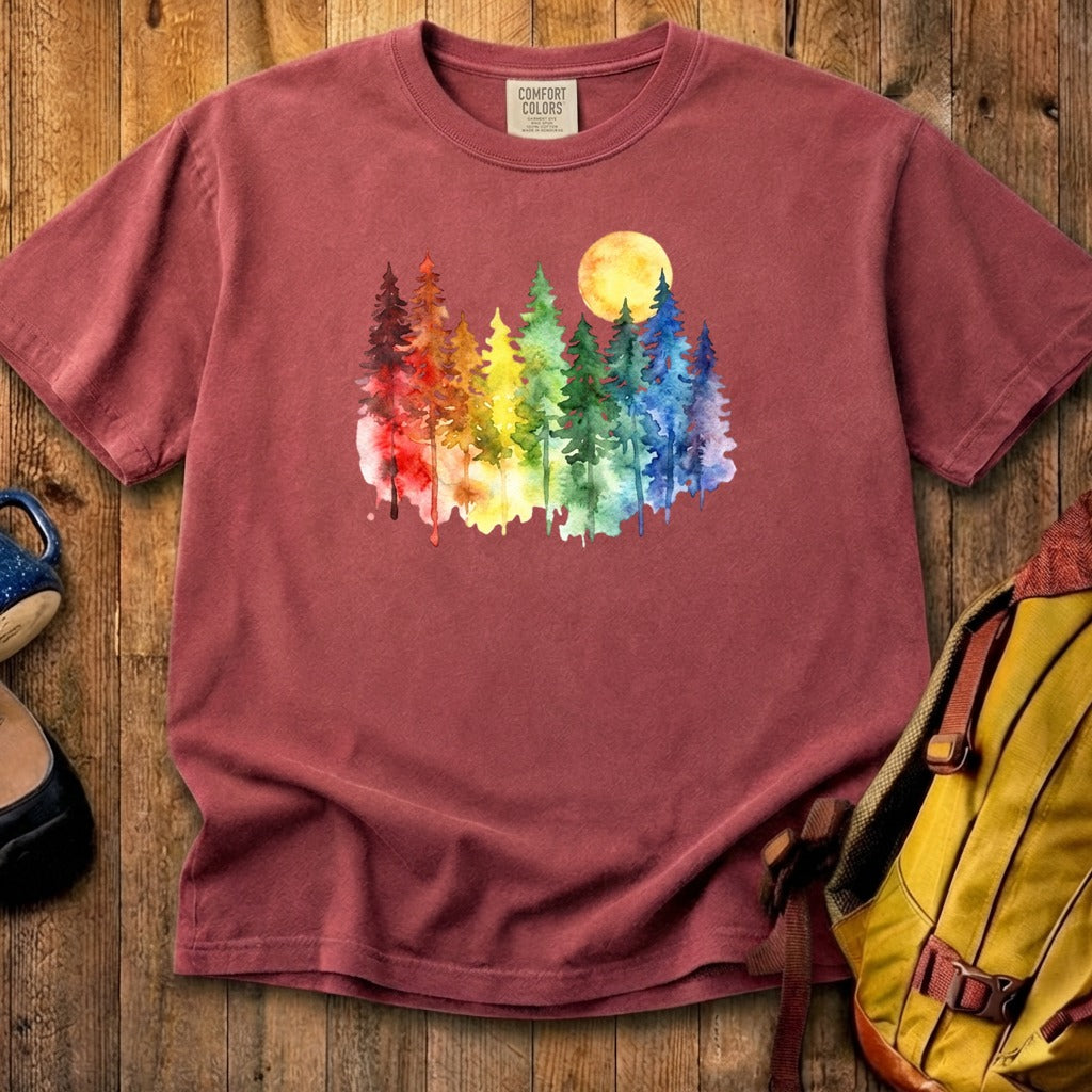 Watercolor Rainbow Forest Cotton T-Shirt