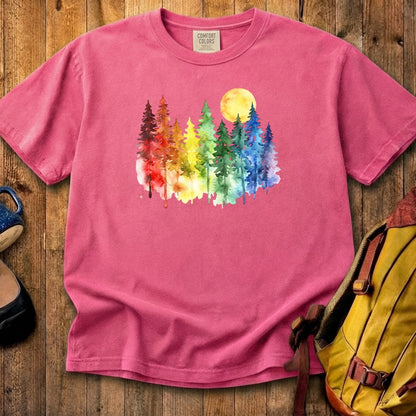 Watercolor Rainbow Forest Cotton T-Shirt