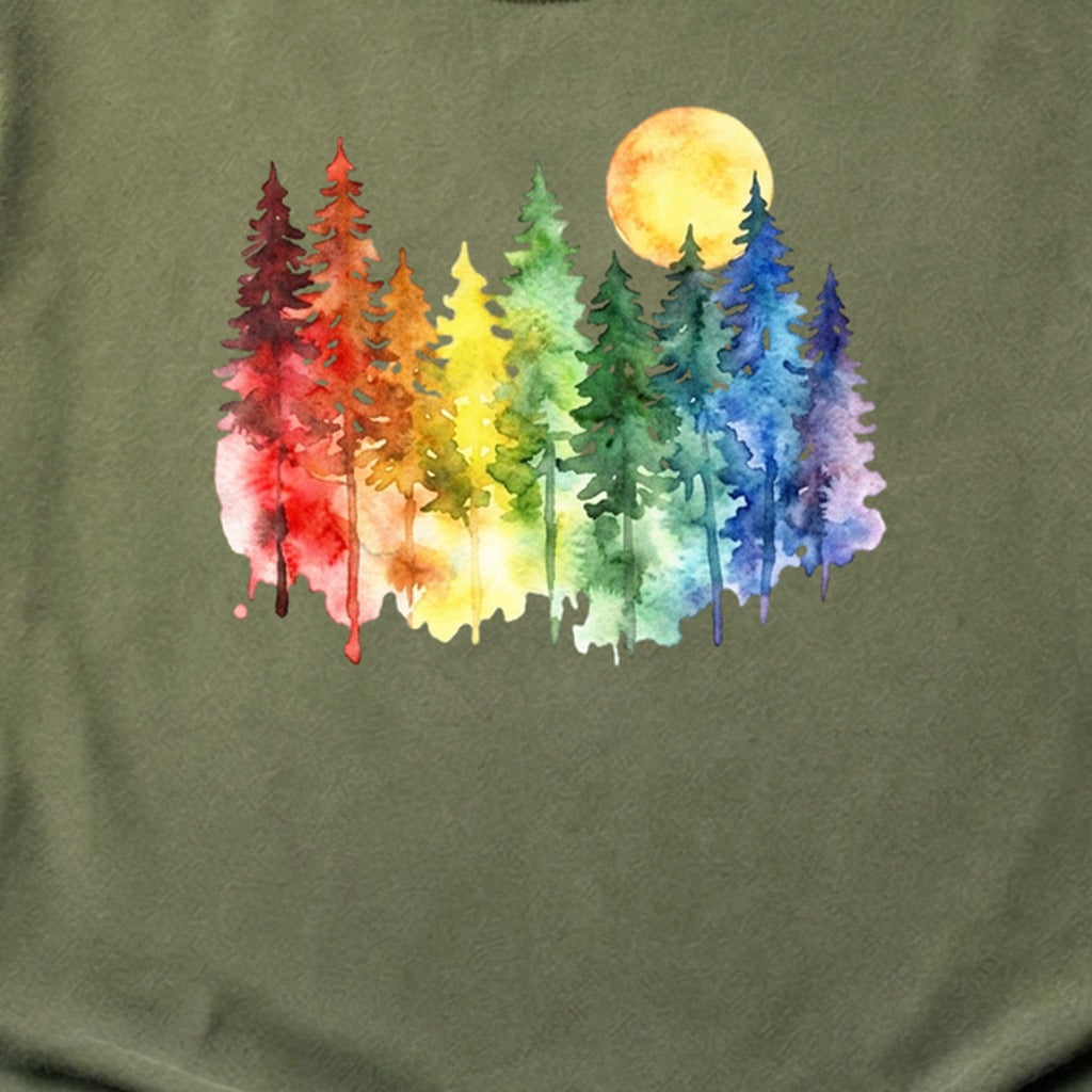 Watercolor Rainbow Forest Cotton T-Shirt
